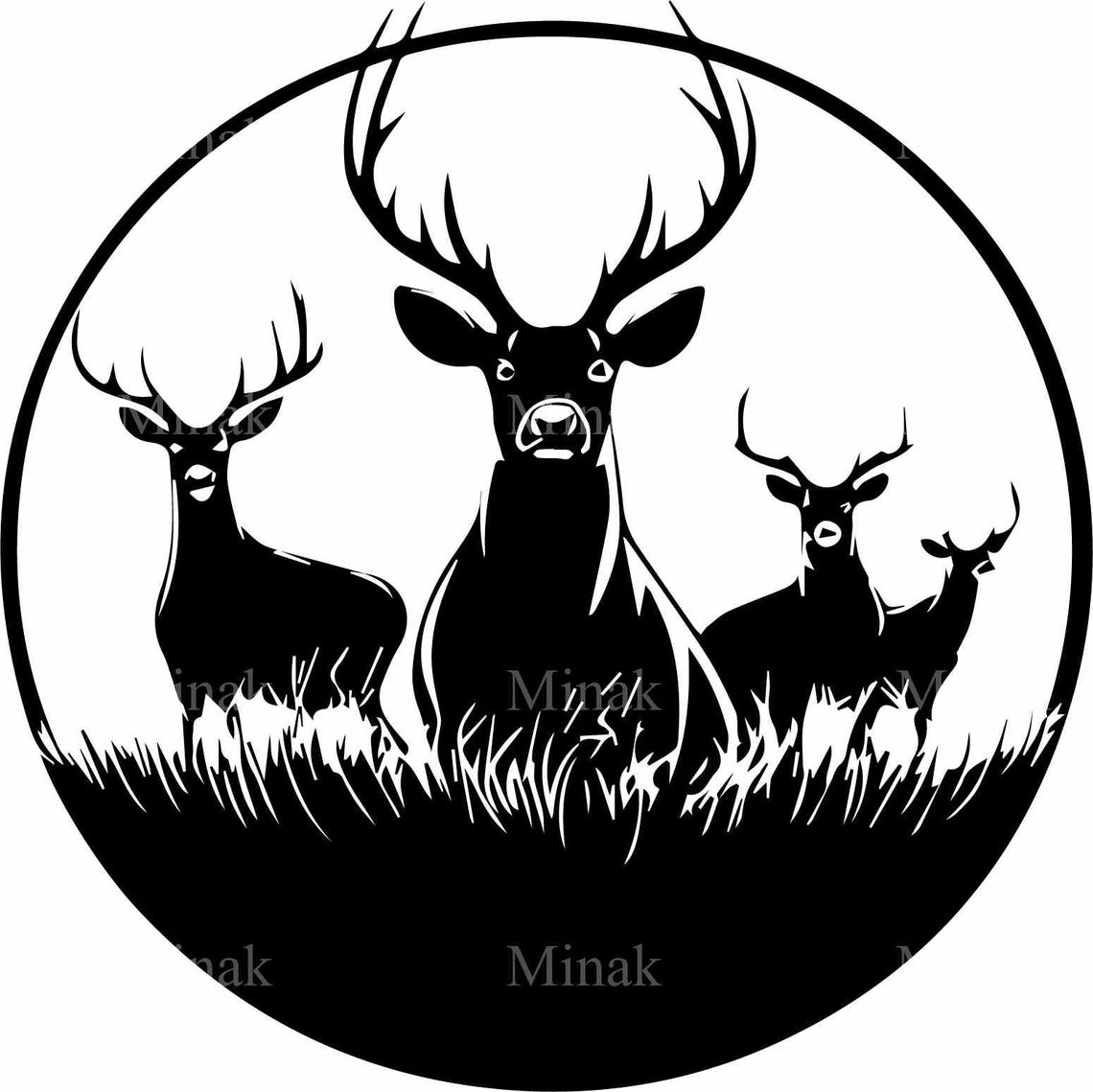 Three Stags Silhouette Circle Frame Bold Black Wildlife Poster - Image 3