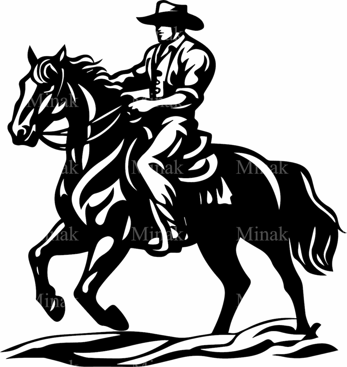 Western Cowboy Riding Horseback Silhouette, Rustic - Image 2