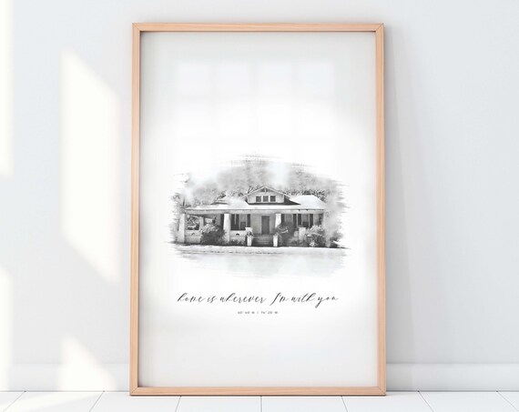Custom House Portrait Housewarming Gift Art Print