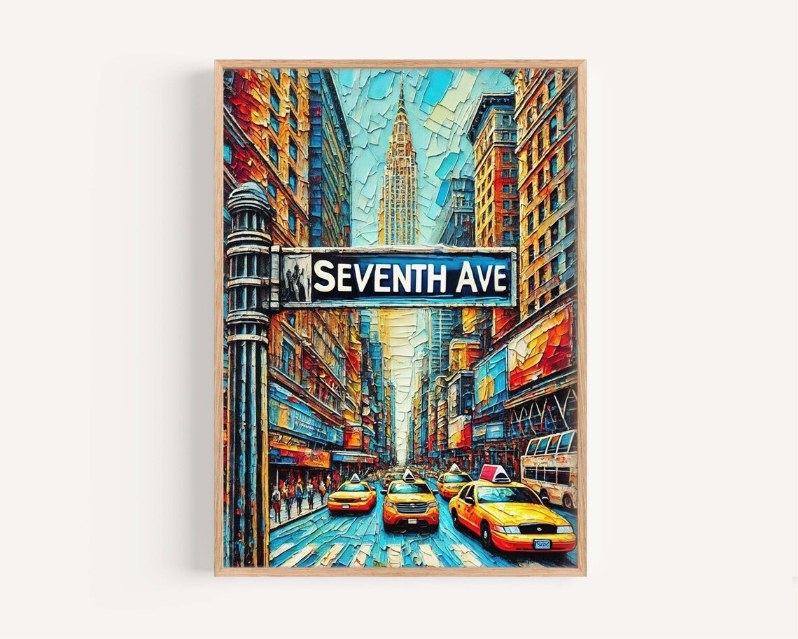New York Seventh Avenue Yellow Taxis Chrysler Building Poster