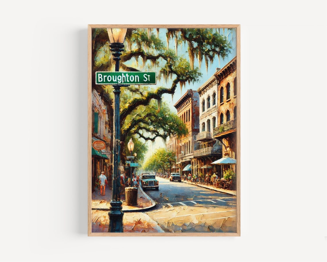 Broughton Street Savannah Georgia Painterly Cityscape Poster