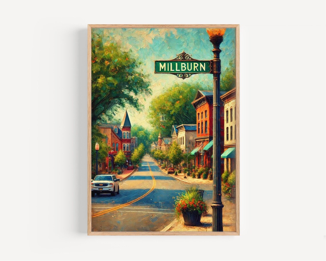 Millburn New Jersey Downtown Street Colorful Impressionist Painting Poster