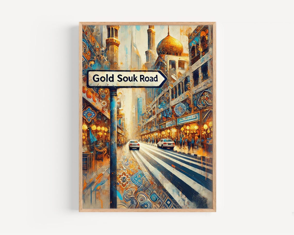 Gold Souk Road Dubai Vibrant Old Town Street Illustration Poster
