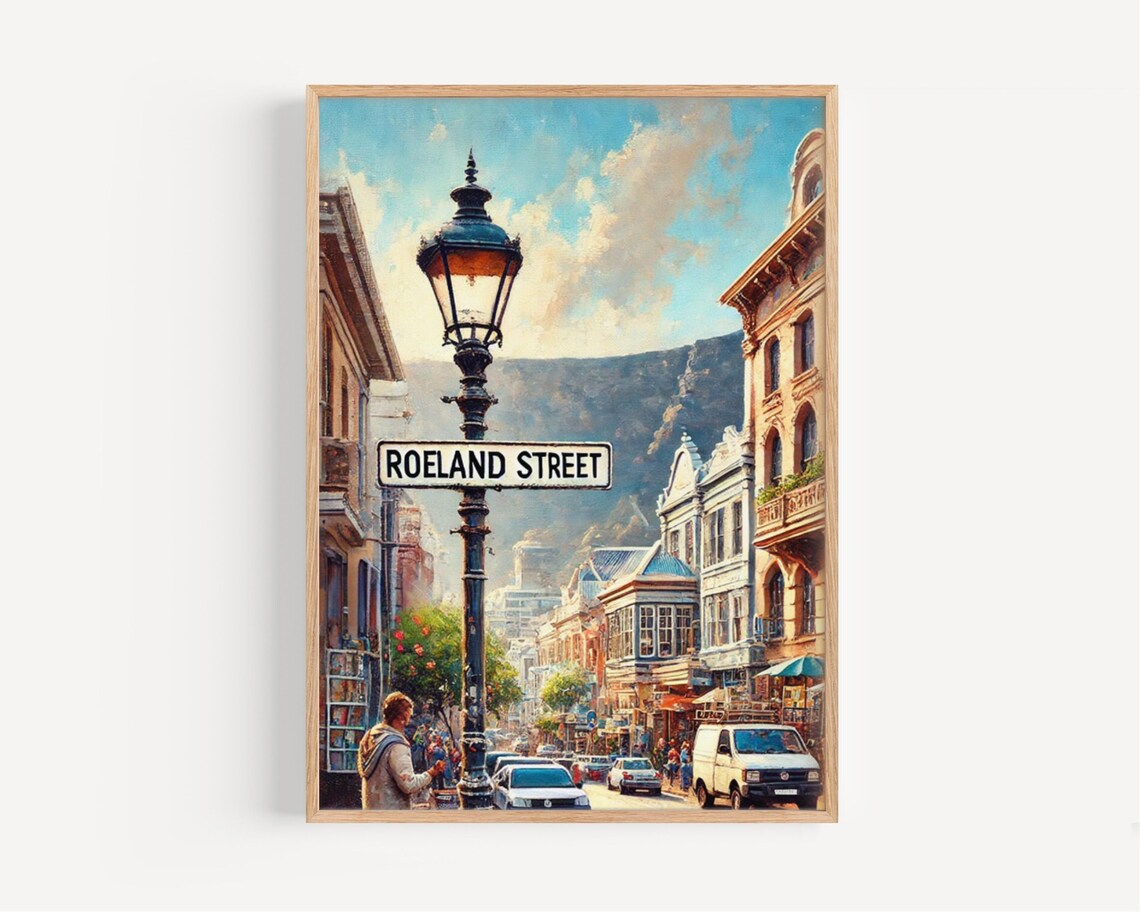 Roeland Street Cape Town Historic Lamp Table Mountain View Oil Painting Poster