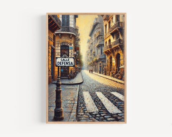 Calle Defensa Wall Art Print Buenos Aires Travel Poster Vintage Street Scene Gift Argentina Home Decor Unique