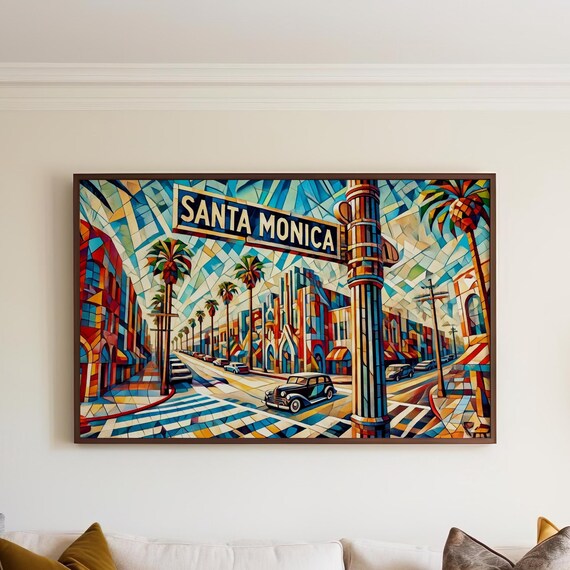 Santa Monica Boulevard Sign Palm Trees Mosaic Cityscape Poster