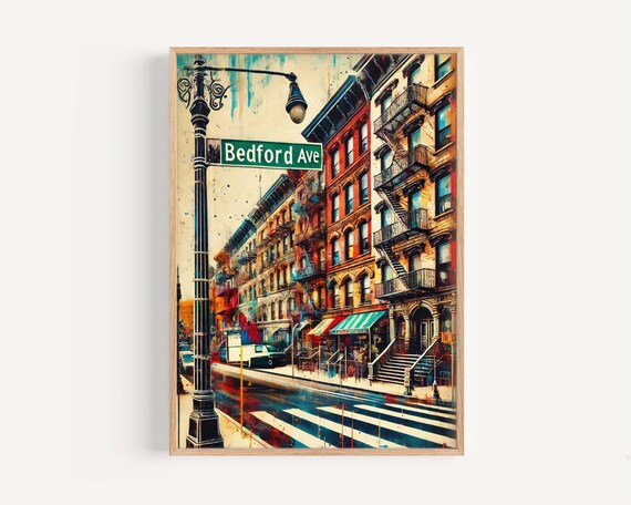 Bedford Ave Brooklyn NYC Brownstone Street Scene Urban Art Print