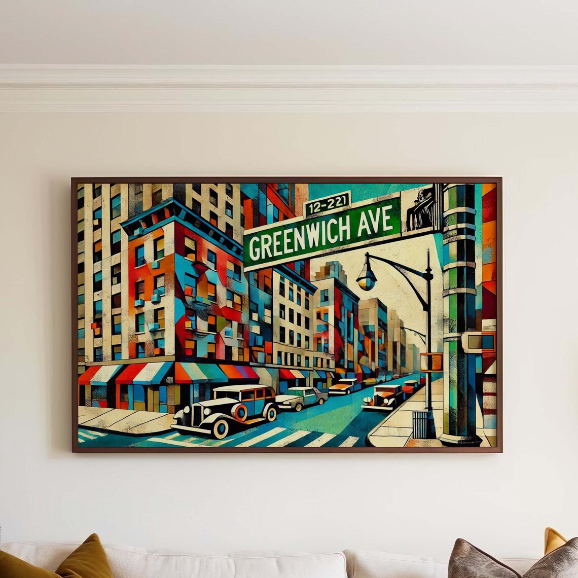 Greenwich Cubism Travel Poster, Connecticut Modern Decor