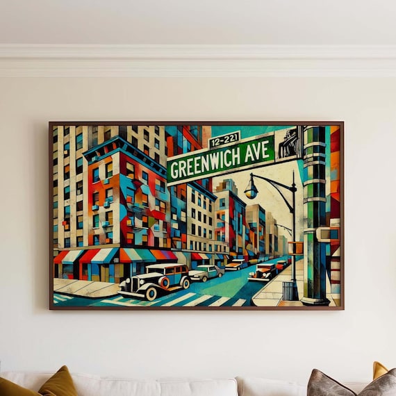 Greenwich Cubism Travel Poster, Connecticut Modern Decor