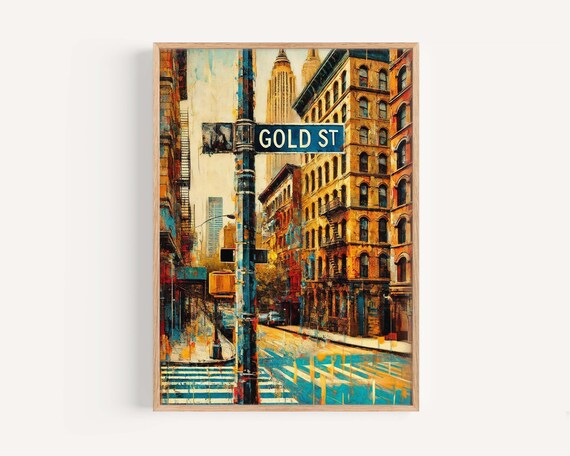 Vivid Gold St Manhattan NYC Mosaic Street Scene Urban Art Print