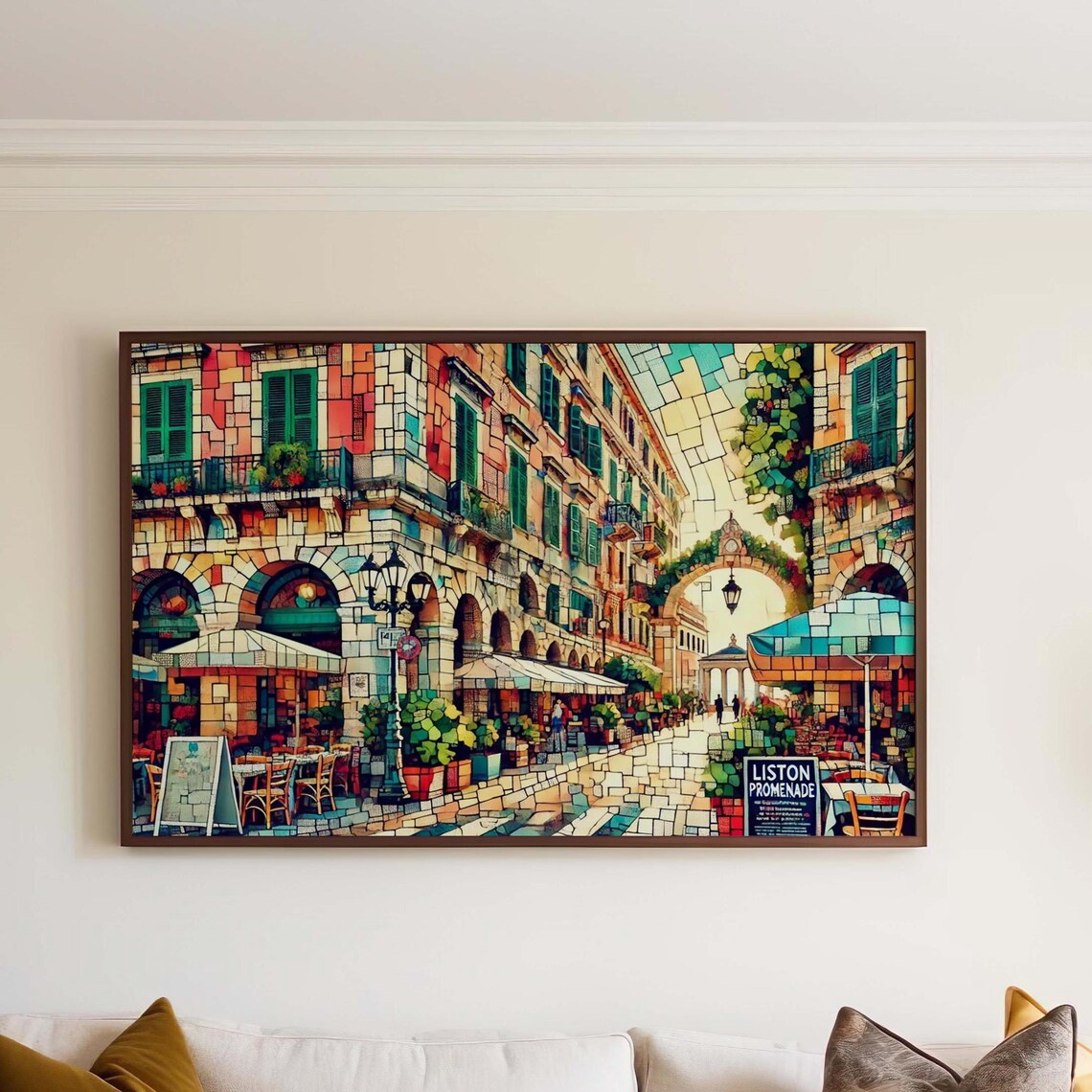 Corfu Greece Liston Promenade Mosaic Street Scene Travel Poster