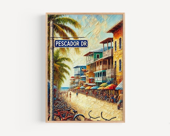 San Pedro Belize Pescador Drive Beach Street Bicycles Island Print