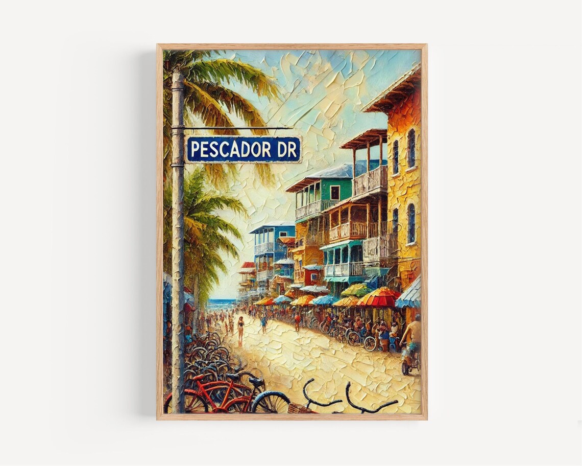 San Pedro Belize Pescador Drive Beach Street Bicycles Island Print