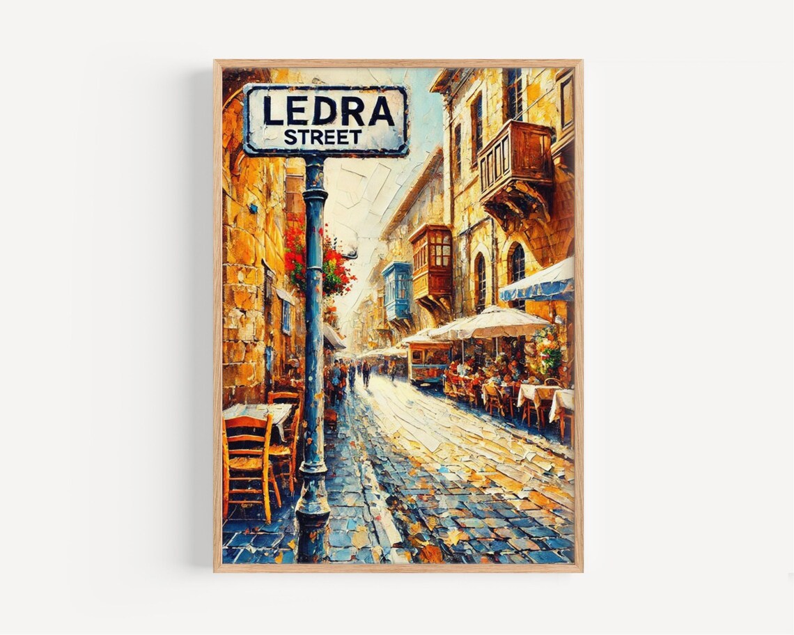 Ledra Street Cyprus Oil Painting Cobbled Street Cafe Scene Poster