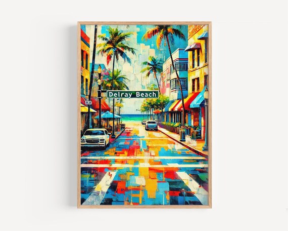 Delray Beach Florida Colorful Palm Street Mosaic Travel Poster