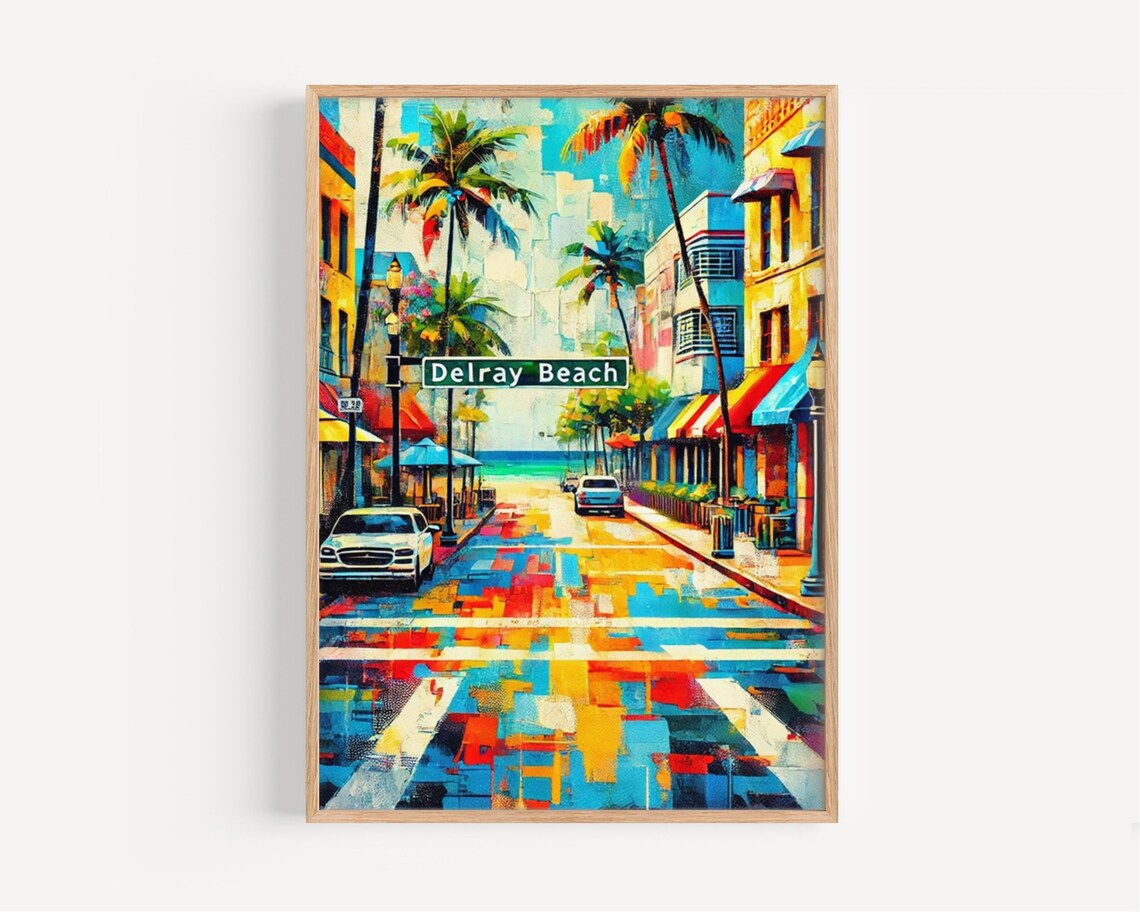 Delray Beach Florida Colorful Palm Street Mosaic Travel Poster