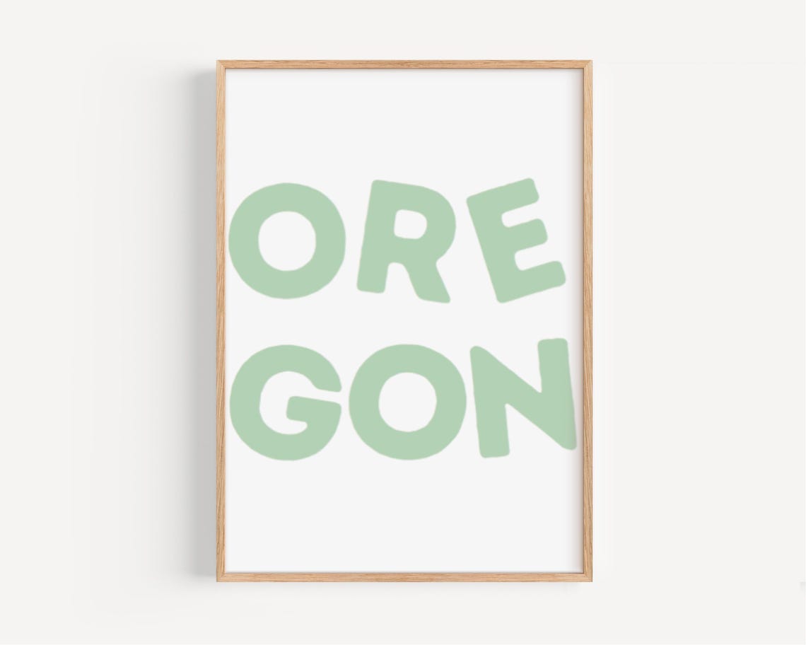 Oregon Green Bold Typography State Name Minimalist Wall Poster