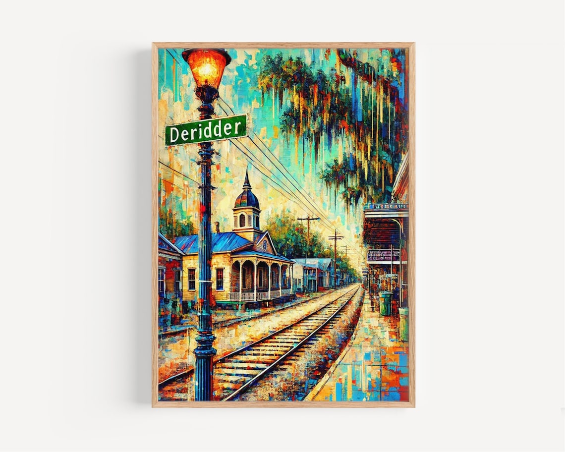 Deridder Louisiana Railway Street Church Vintage Southern Scene Poster