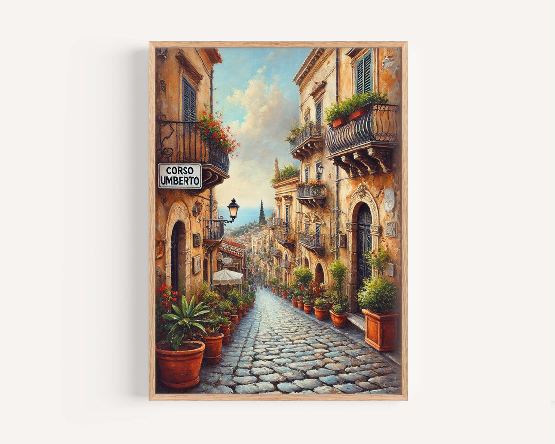 Sicily Taormina Street Scene, Italy Travel Poster