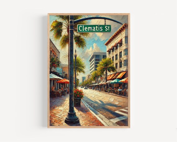 Clematis St West Palm Beach Florida Impasto Scene Painting Print