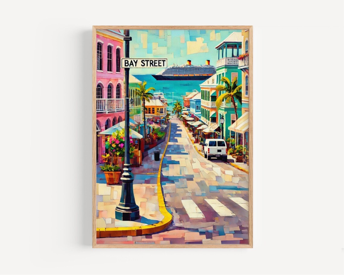 Bahamas Bay Street Nassau Travel Poster, Coastal Decor