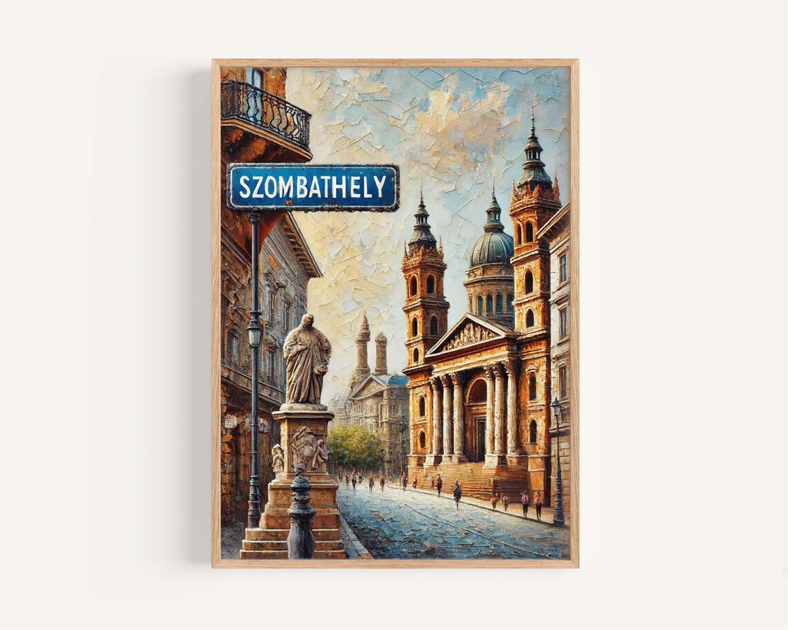 Szombathely Hungary Statue And Cathedral Square Travel Poster
