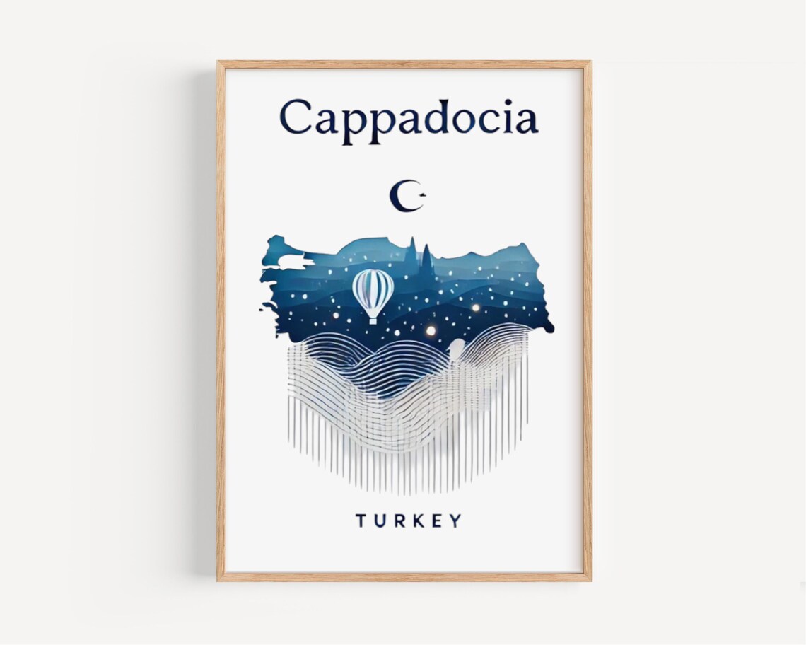 Cappadocia Turkey Map Design Hot Air Balloon Fairy Chimneys Poster
