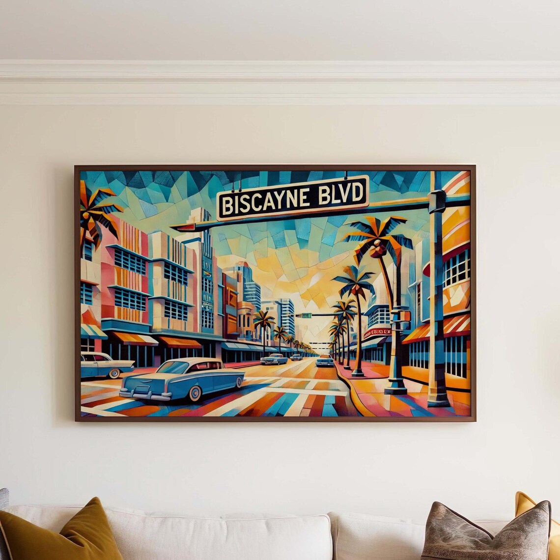 Biscayne Boulevard Miami Colorful Art Deco Street Cityscape Poster