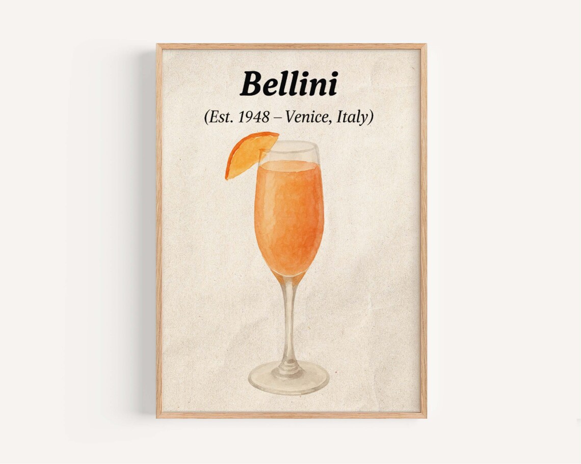 Bellini 1948 Venice Italy Cocktail Recipe Vintage Bar Art Poster