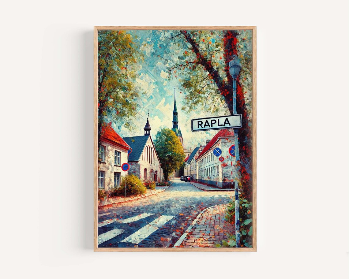 Rapla Estonia Historic Street Retro Travel Illustration Poster