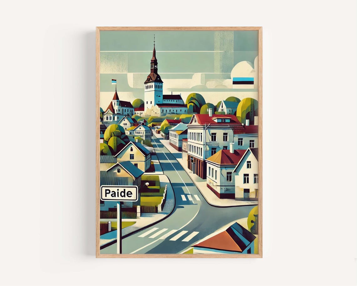 Paide Estonia Old Town Retro Travel Illustration Gift Poster