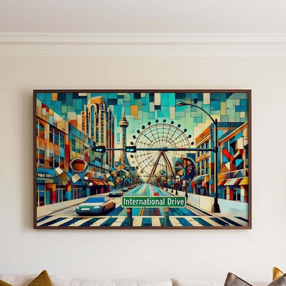 International Drive Orlando Ferris Wheel Cubist Cityscape Travel Poster