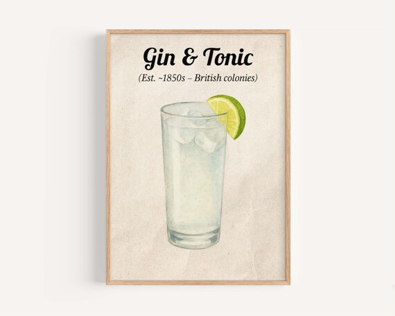 Gin And Tonic British Colonies Vintage Cocktail Bar Art Poster