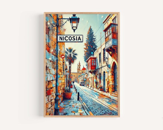 Nicosia Cyprus Street Sign Old Town Cobblestone Lane Art Poster