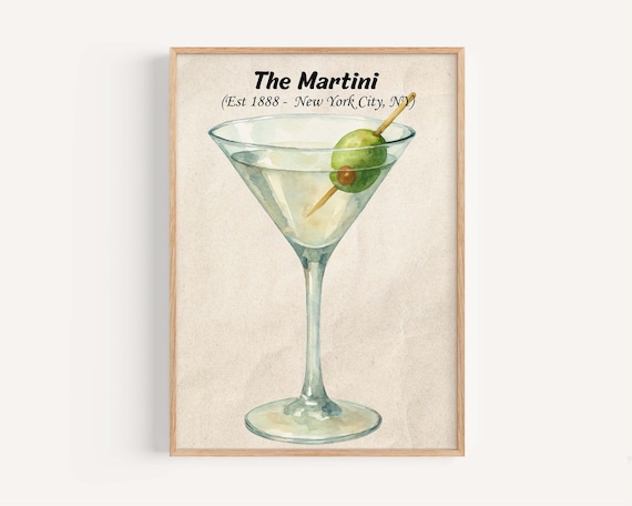 The Martini Cocktail Watercolor Classic Olive New York Drink Poster