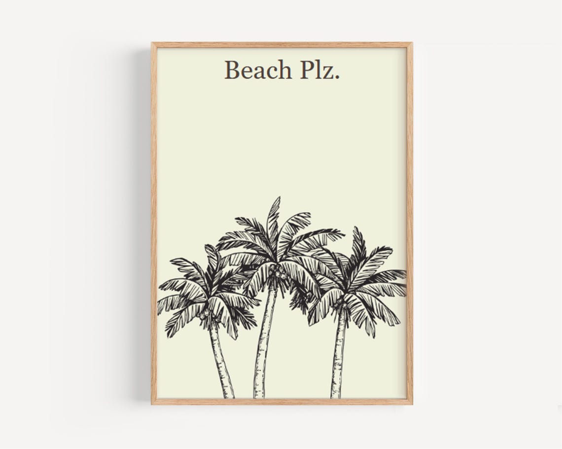 Beach Plz Palm Tree Sketch Minimalist Tropical Wall Decor Poster