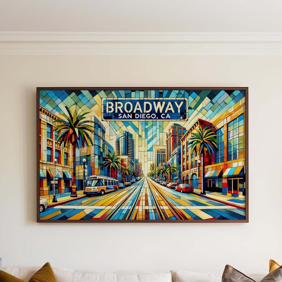 Broadway San Diego California Cubist Street Scene Art Poster