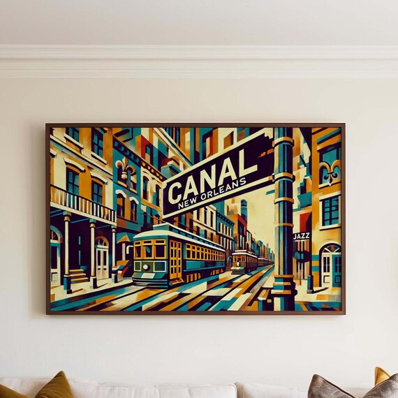 Canal Street New Orleans Cubism Streetcar Jazz Cityscape Poster