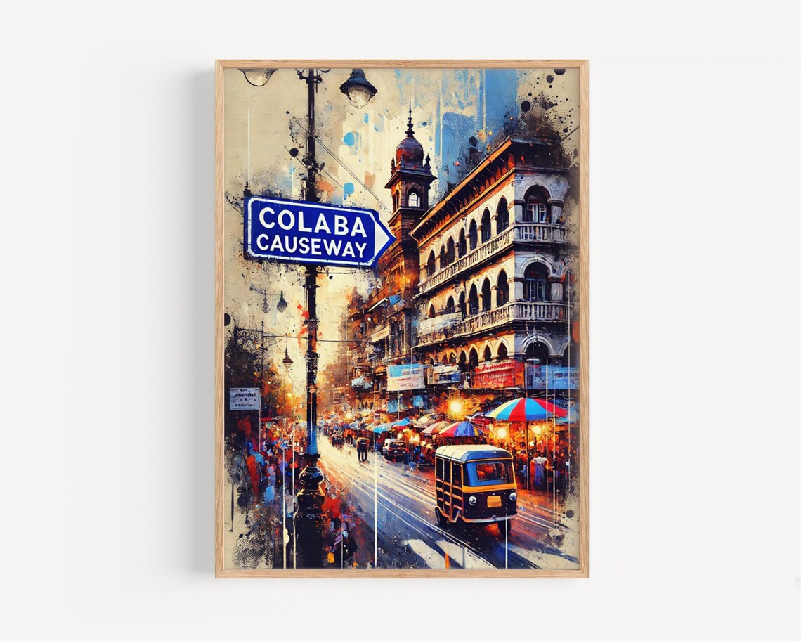 Colaba Causeway Vintage Travel Poster, Mumbai