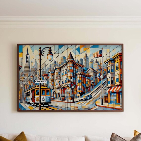 Larkin Street San Francisco Cable Car Cityscape Art Mosaic Poster