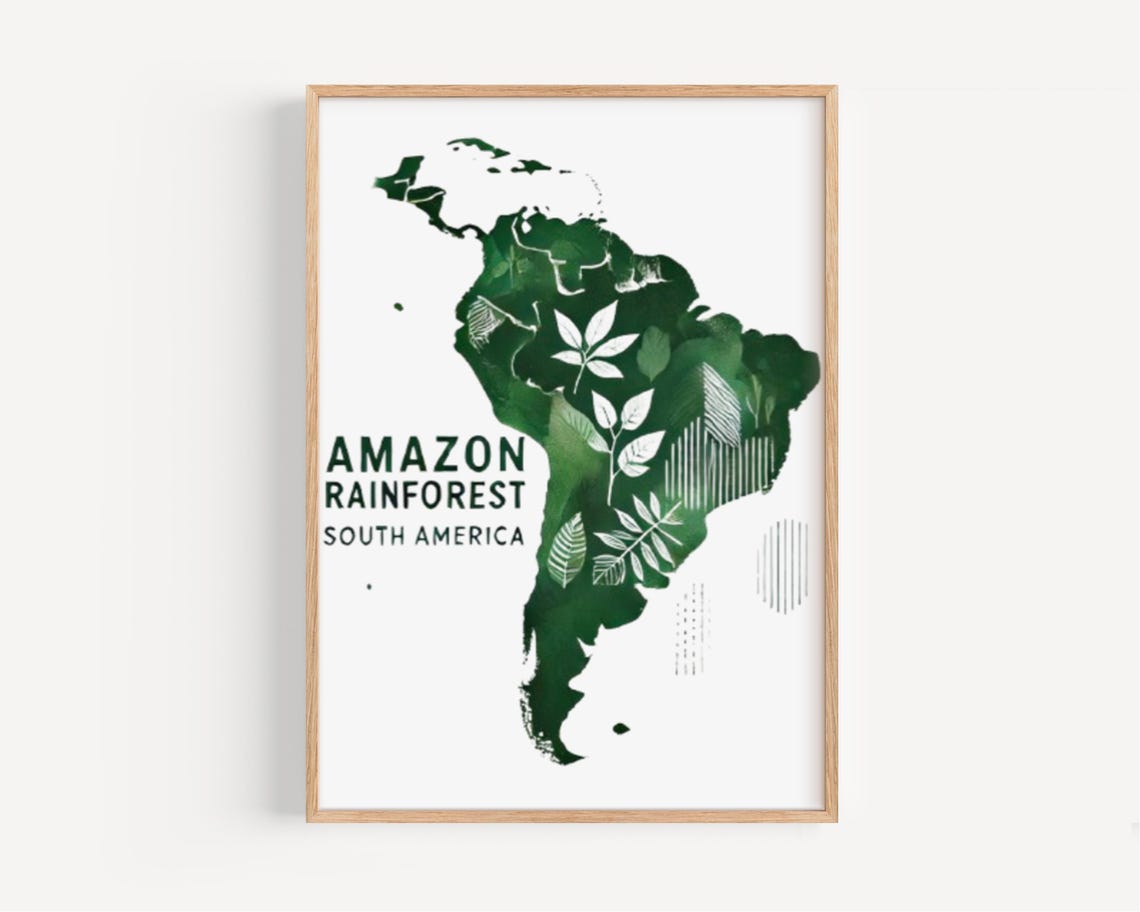 Amazon Rainforest South America Botanical Map Silhouette Poster