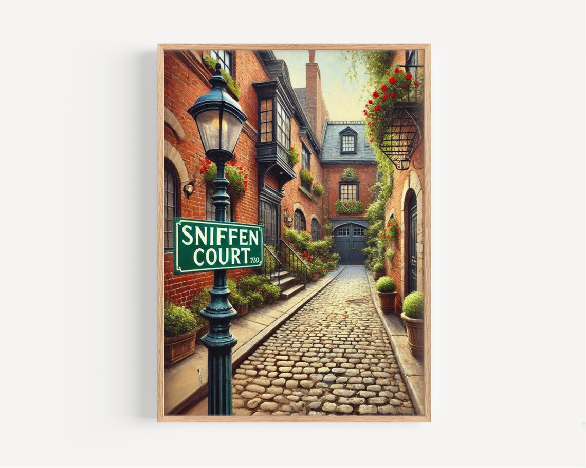 Sniffen Court New York City Cobblestone Mews Alley Vintage Poster