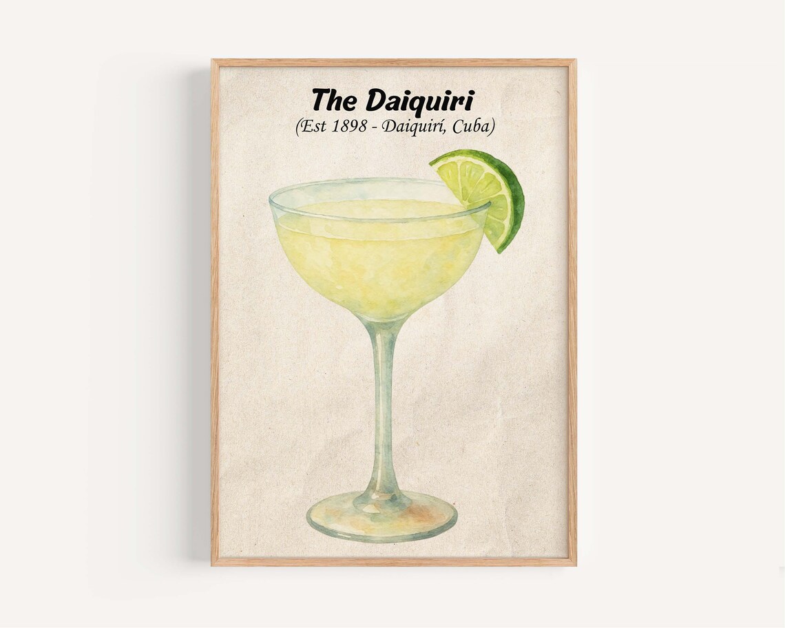 The Daiquiri Cocktail Watercolor Classic Lime Cuba Bar Drink Poster