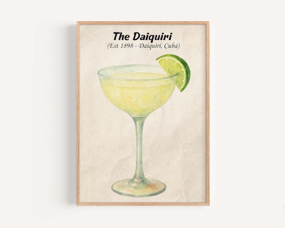 The Daiquiri Cocktail Watercolor Classic Lime Cuba Bar Drink Poster