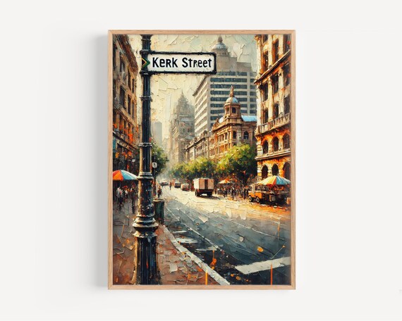 Kerk Street Johannesburg Busy Market Day Street Scene Oil Painting Poster