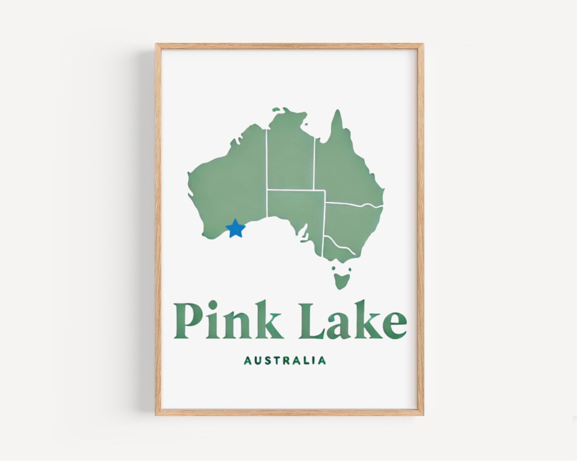 Pink Lake Western Australia Sage Green Map Minimalist Travel Poster