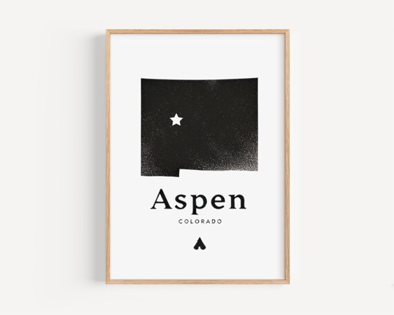 Aspen Colorado Black State Silhouette Modern Ski Town Travel Poster