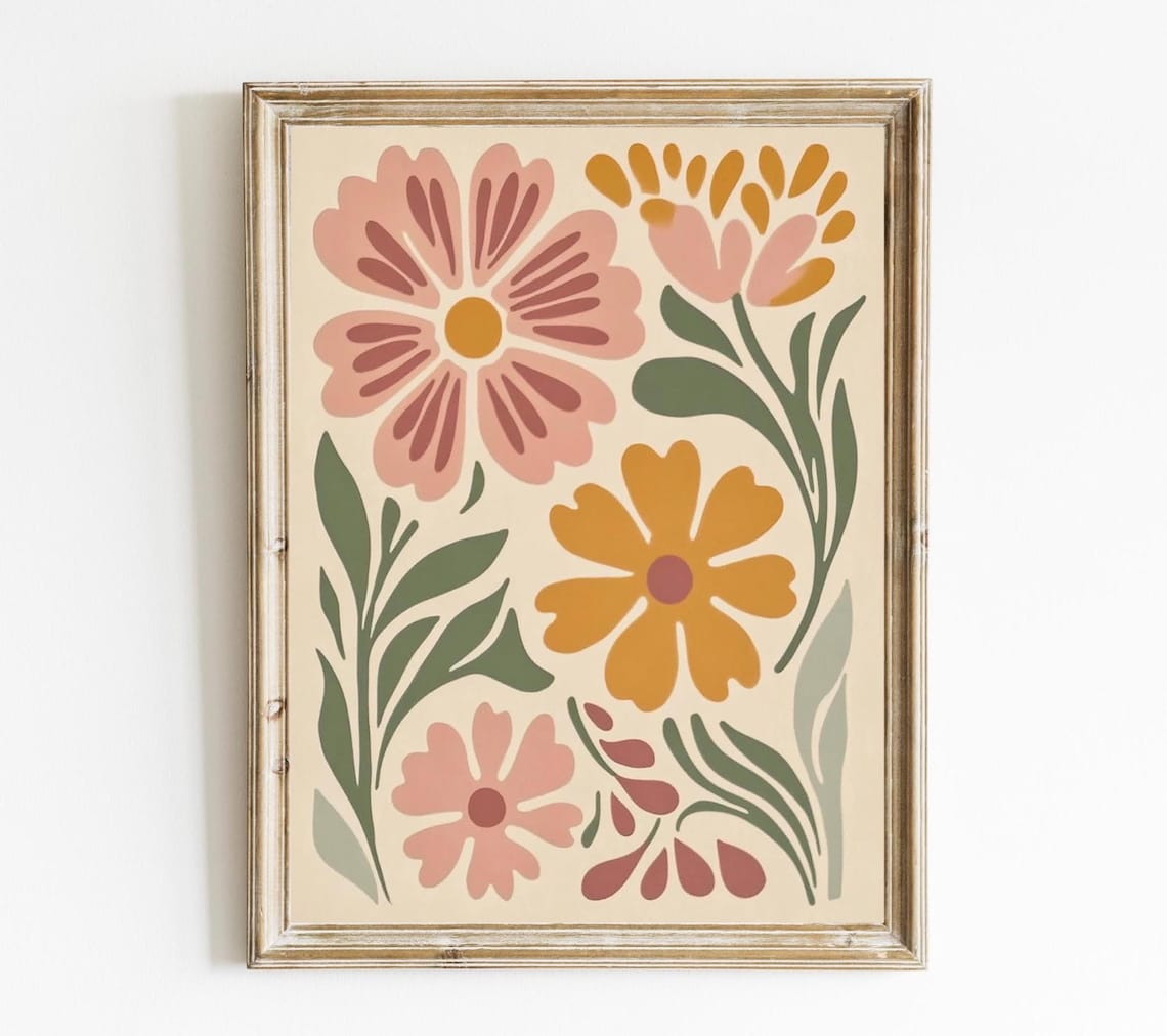 Boho Abstract Floral Botanical Muted Spring Wall Decor Terracotta Print Nurserywall E433
