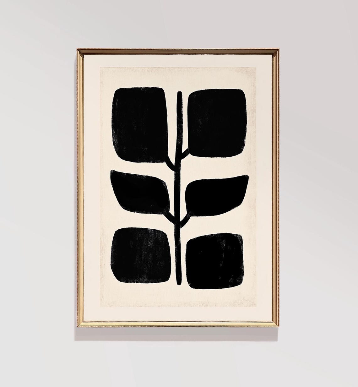 Black Beige Abstract Botanical Shape Mid Century Modern Wall Art