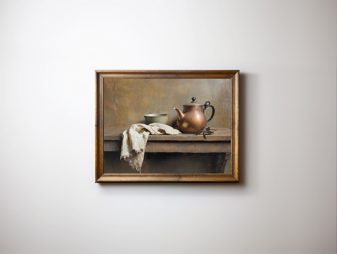 Vintage Copper Teapot Still Life Rustic Farmhouse Warm Tone Kitchen Poster